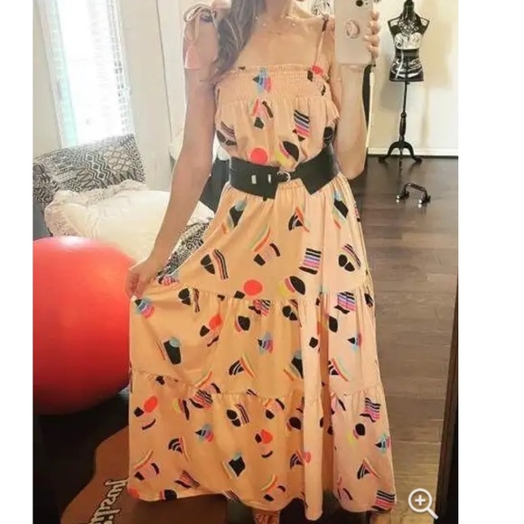 NWT Peachy Pink Geometric Pride Abstract Flags Print Flowy Maxi Dress - Picture 8 of 10